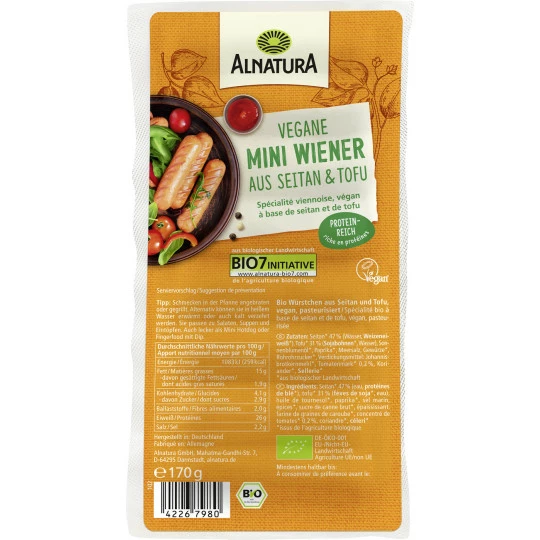 Bio Alnatura Mini Wiener Vegan 170G 1 Bio Alnatura Mini Wiener Vegan 170G