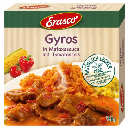 Erasco Gyros Im Metaxa-Sauce Mit Tomatenreis 460G 1 Erasco Gyros Im Metaxa-Sauce Mit Tomatenreis 460G
