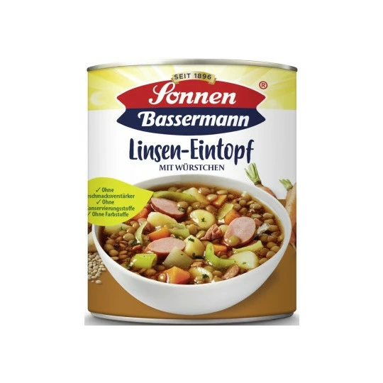 Sonnen Bassermann Linseneintopf Mit Würstchen 800G 1 Sonnen Bassermann Linseneintopf Mit Würstchen 800G